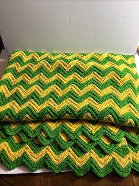 Handmade Green and Yellow Chevron Throw Blanket - 48 x 80
